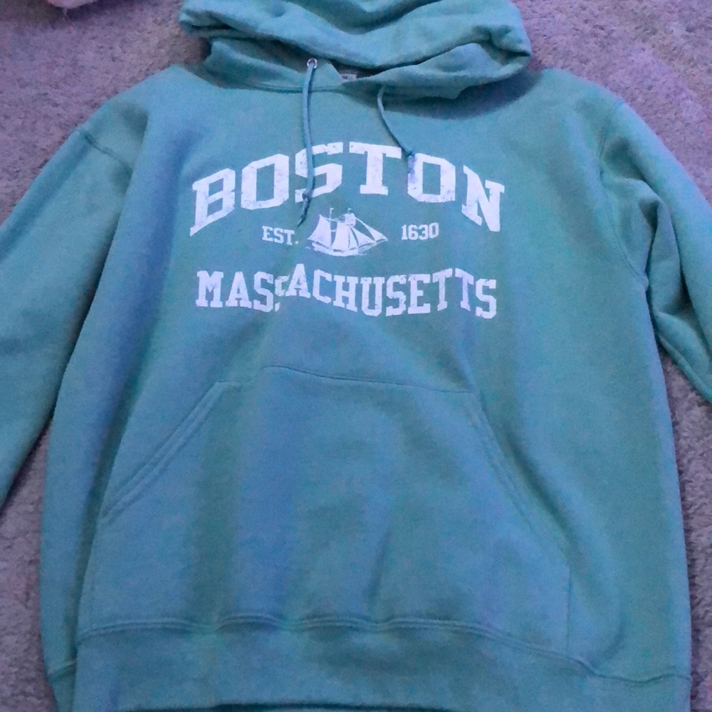Boston teal hoodie, barley worn, size m